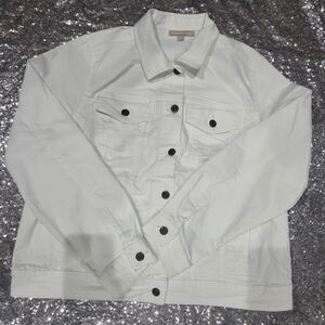 White Denim Jacket with Black Buttons